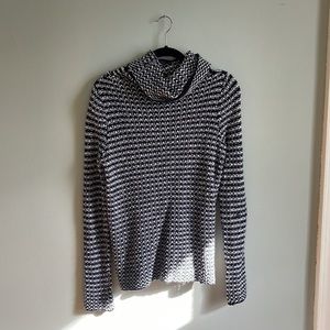 Black and white cowl neck sweater